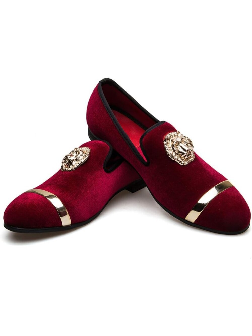 JITAI Men's Red01 Velvet Loafer Lion Buckle Penny Slip On Leather Formal Shoes